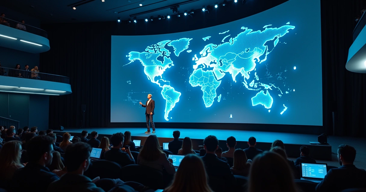 Cybersecurity expert speaking on stage at a tech conference 