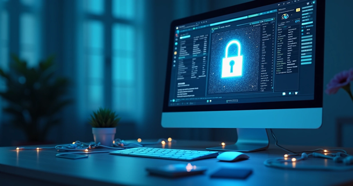 Digital padlock and payroll data on computer screen 