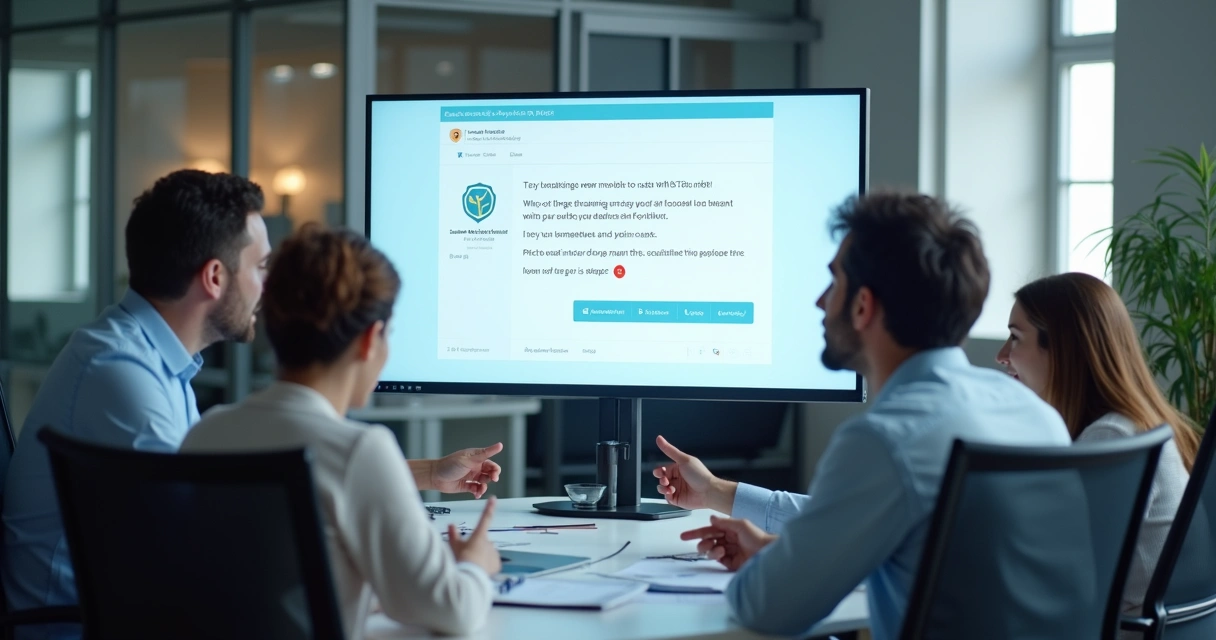 Team discussing phishing email warning signs in office 