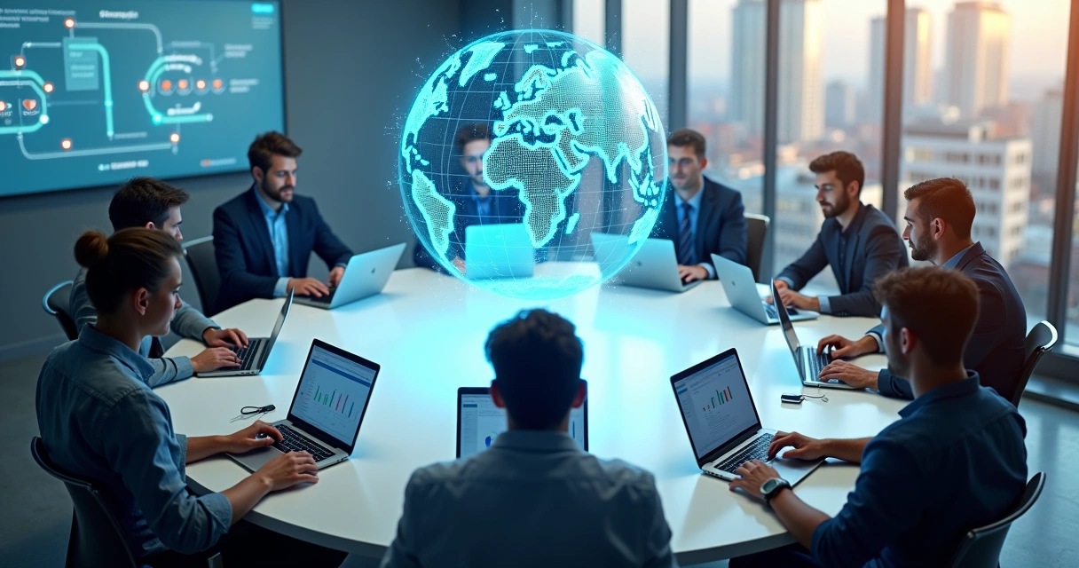 Collage of diverse cybersecurity startup founders around a glowing globe network 