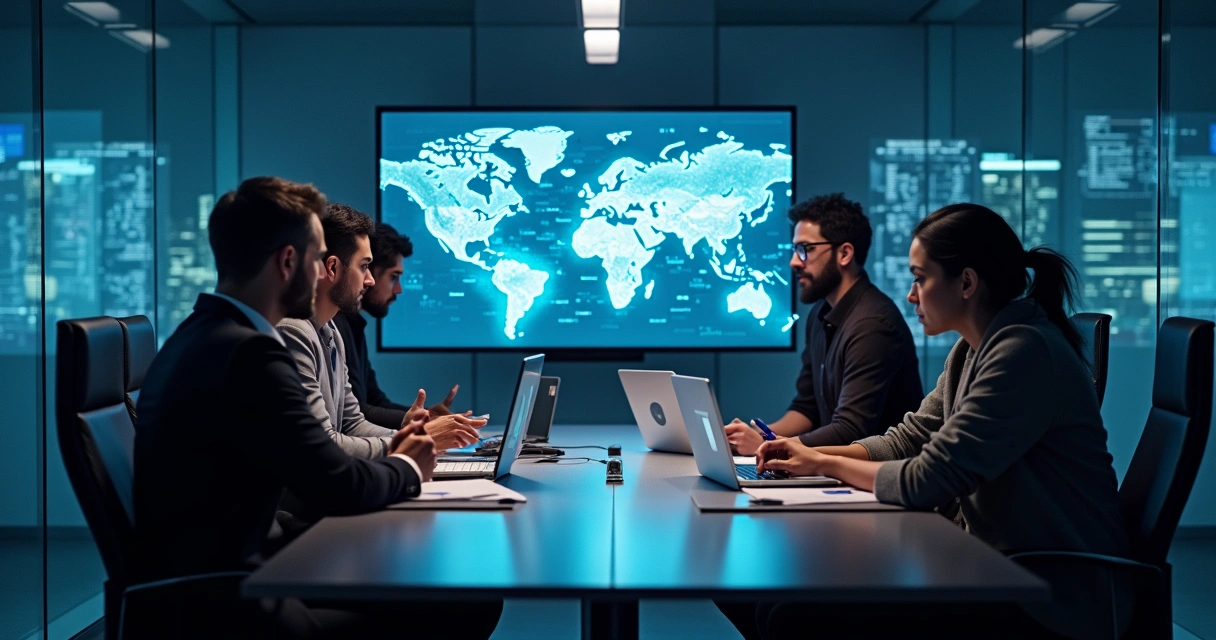 Cybersecurity team working together to recover from a digital incident 