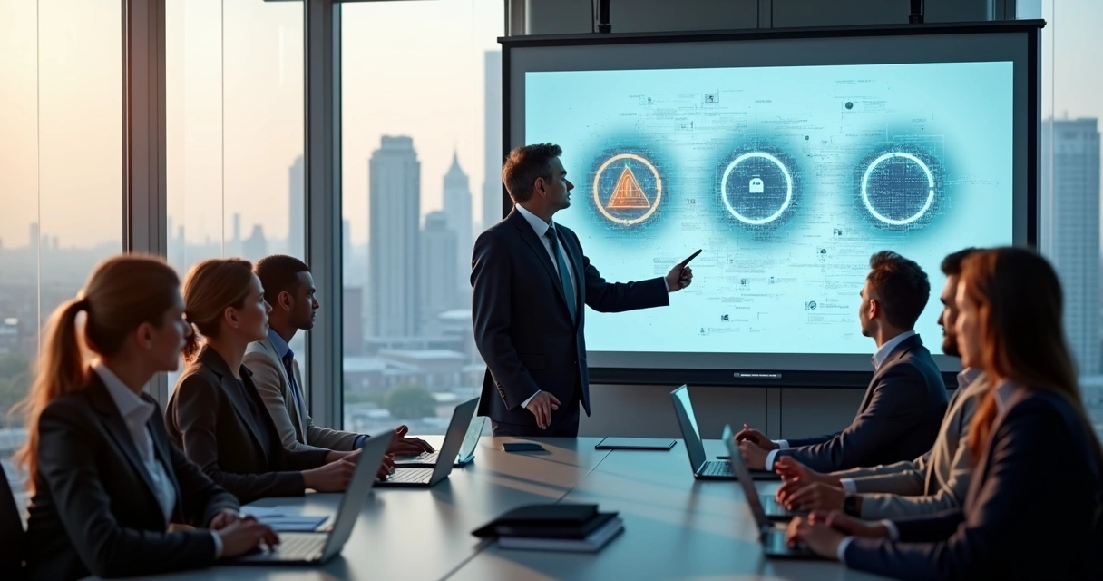 Cybersecurity training session in modern office 