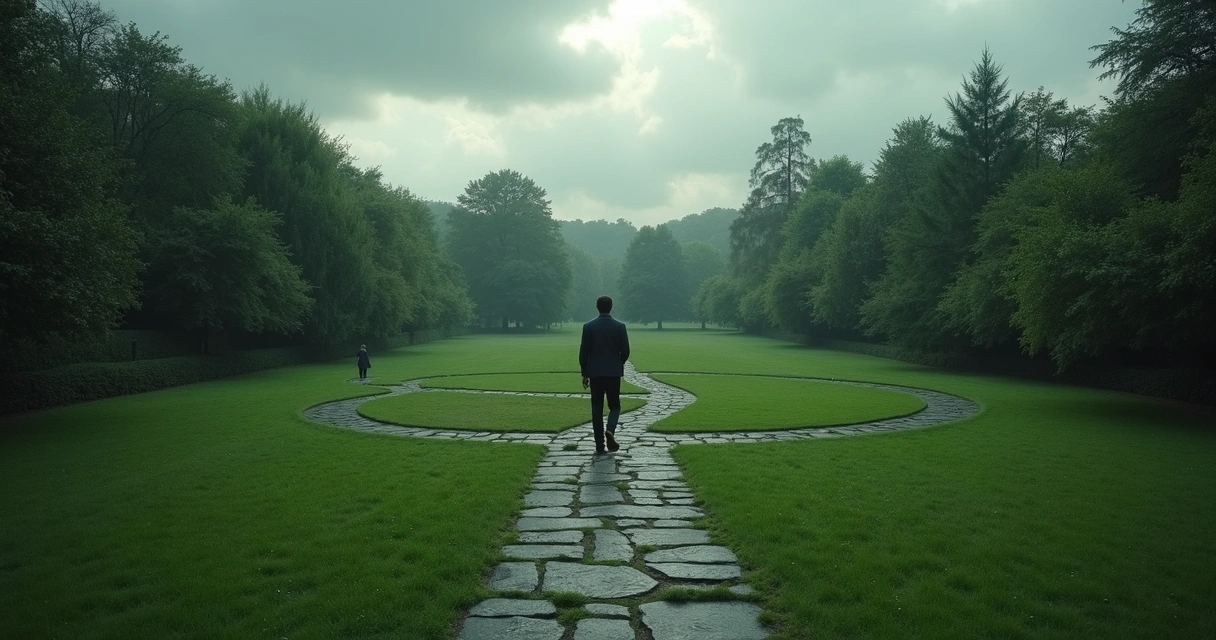 Person walking on a circular path representing repetitive life cycles 