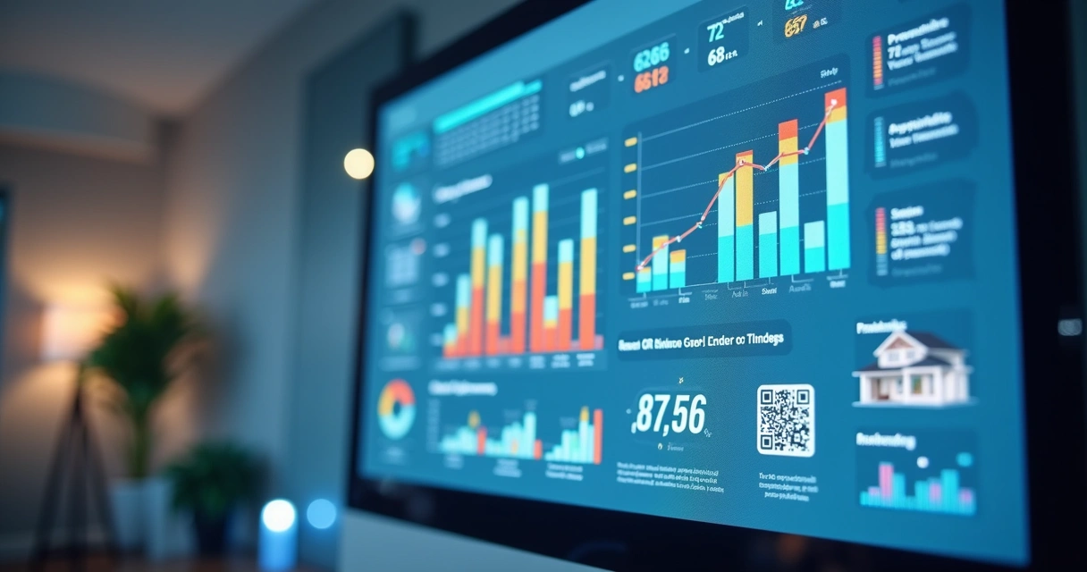 Painel digital mostrando estatísticas de acessos QR code imóveis