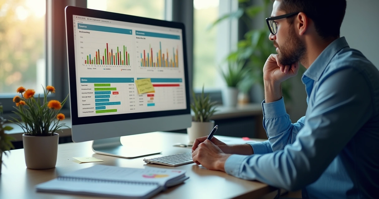 Pessoa analisando gráficos de vendas no computador 