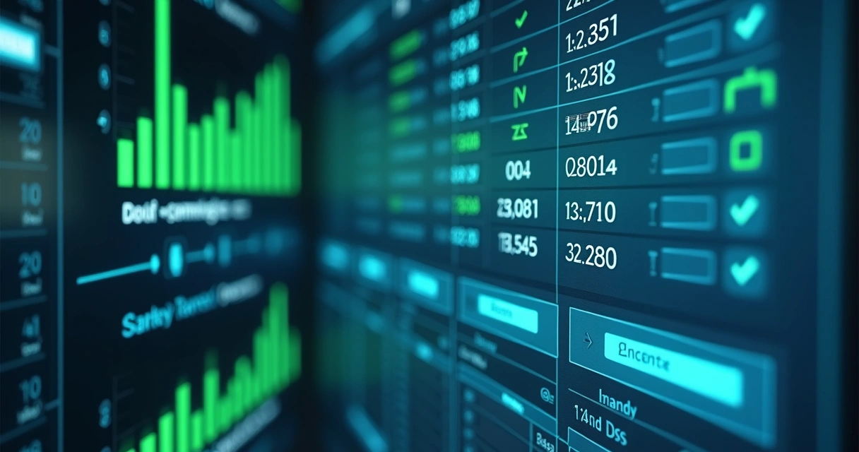 Painel digital mostrando dados empresariais recém-atualizados e barras de status