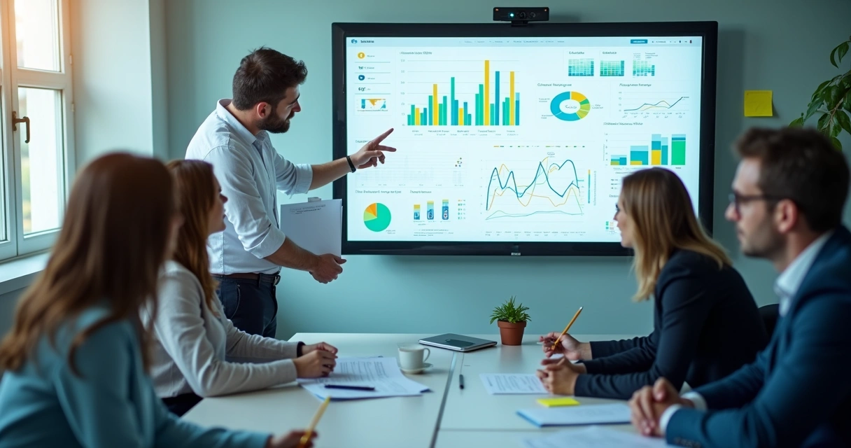 Equipe analisando dados atualizados na tela do computador 