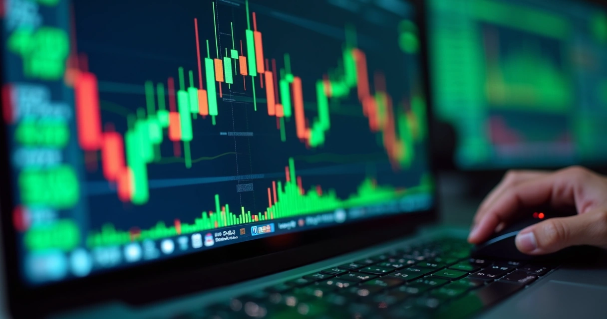 Tela de computador com gráficos de backtest e dados de trading ao vivo
