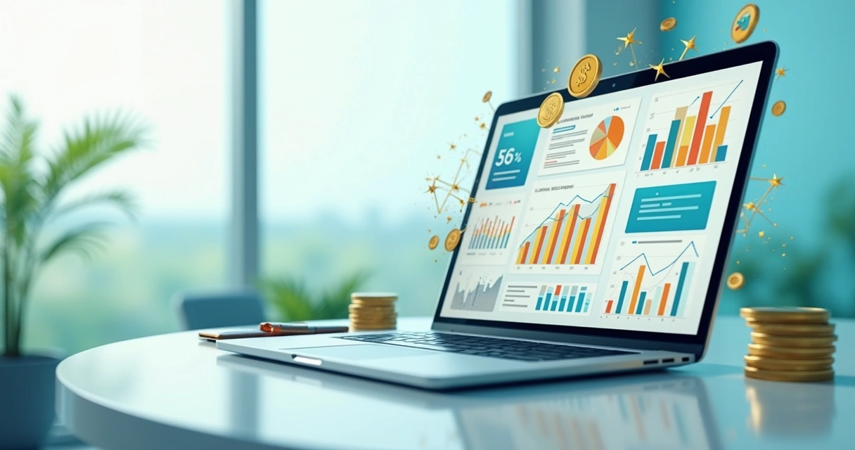 Gráficos coloridos em tela de computador representando análise bancária 