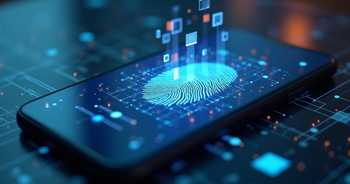 Ilustração de biometria em dispositivo móvel 