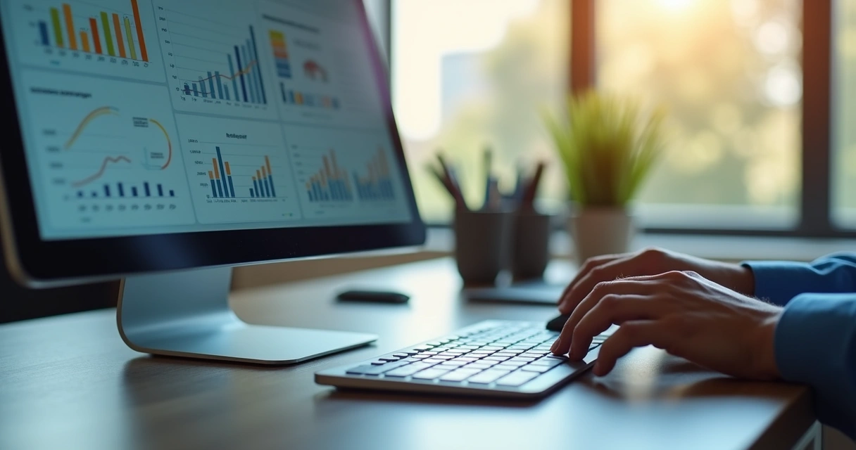 Gráficos de desempenho de campanha imobiliária na tela do computador 