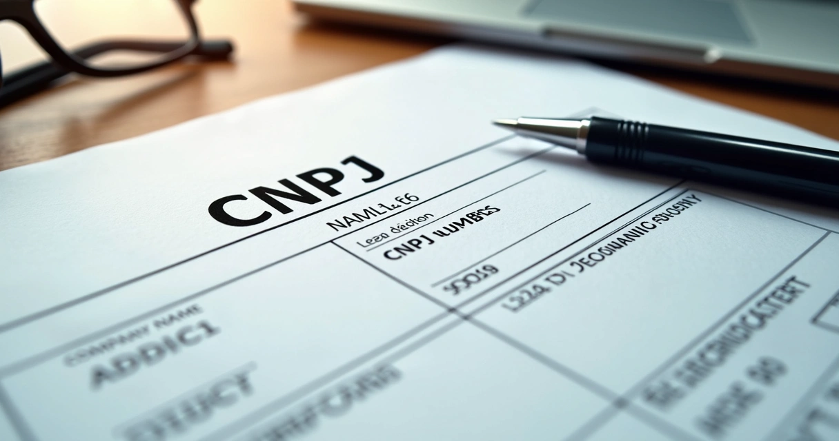 Cartão CNPJ impresso com dados da empresa destacados na mesa 