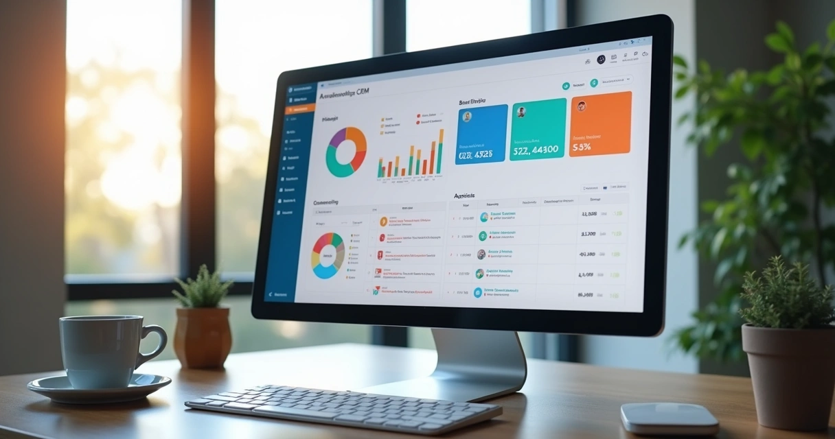Tela de CRM com gráficos e listas de clientes 