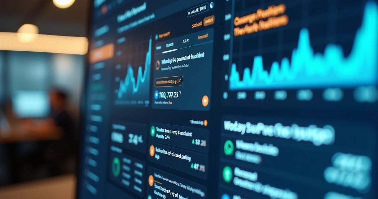 Dashboard digital com gráficos financeiros em tempo real. 