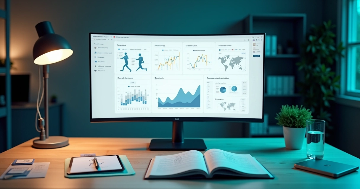 Mesa de trabalho de nutrição com painel digital organizado de dados clínicos 