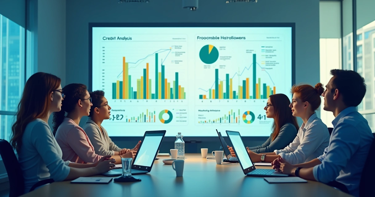 Painel com gráficos mostrando análise de dados alternativos para crédito 