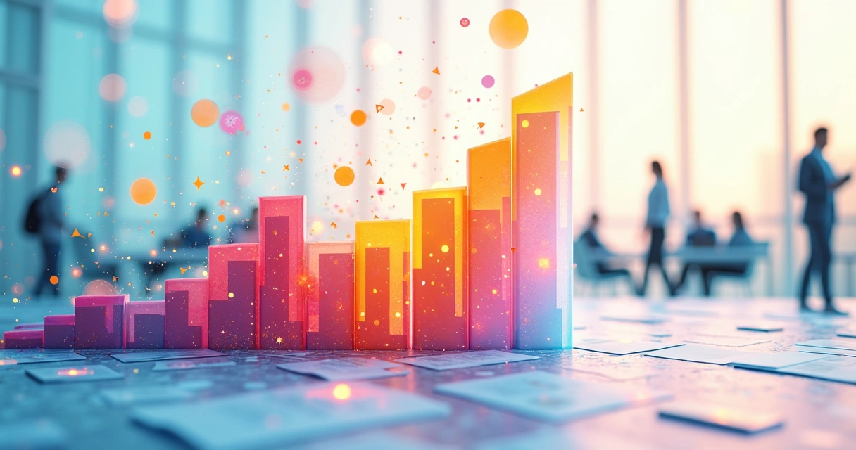 Gráfico colorido mostrando dados de empresas crescendo após automação