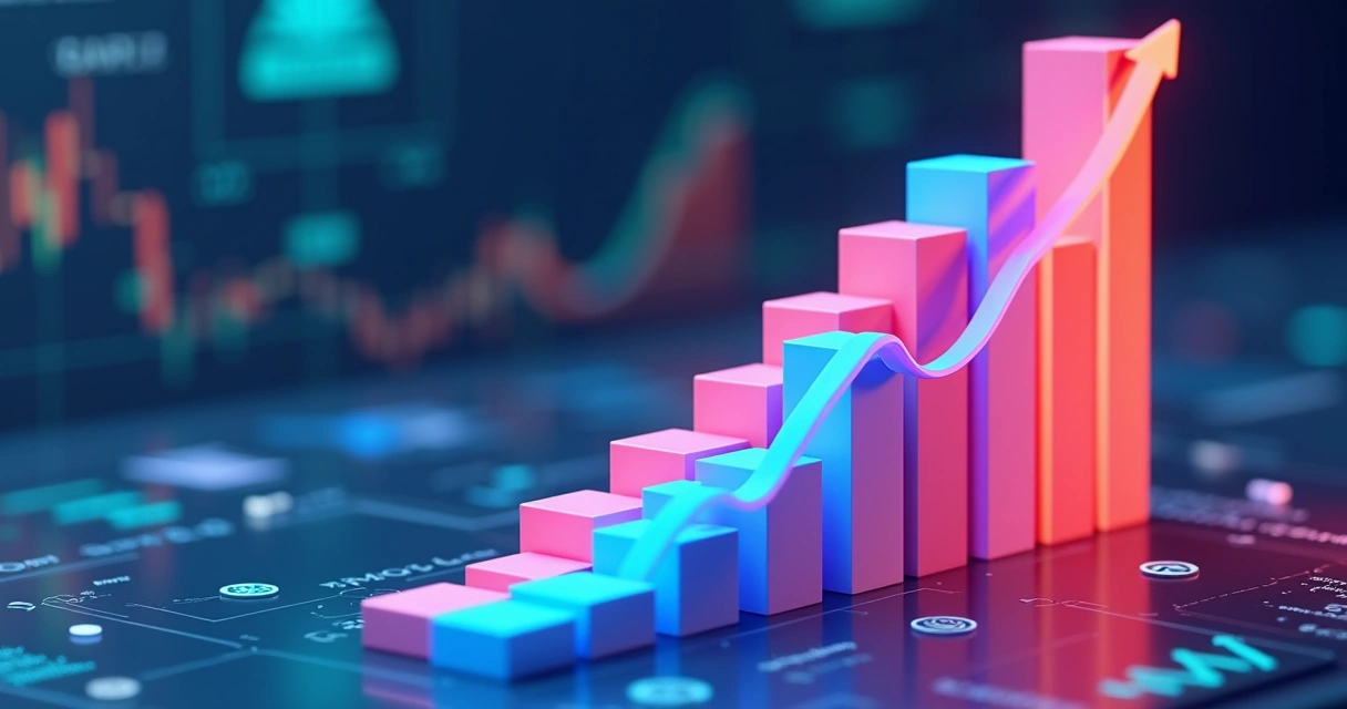 Gráfico colorido mostrando aumento de vendas com uso de IA e automação 