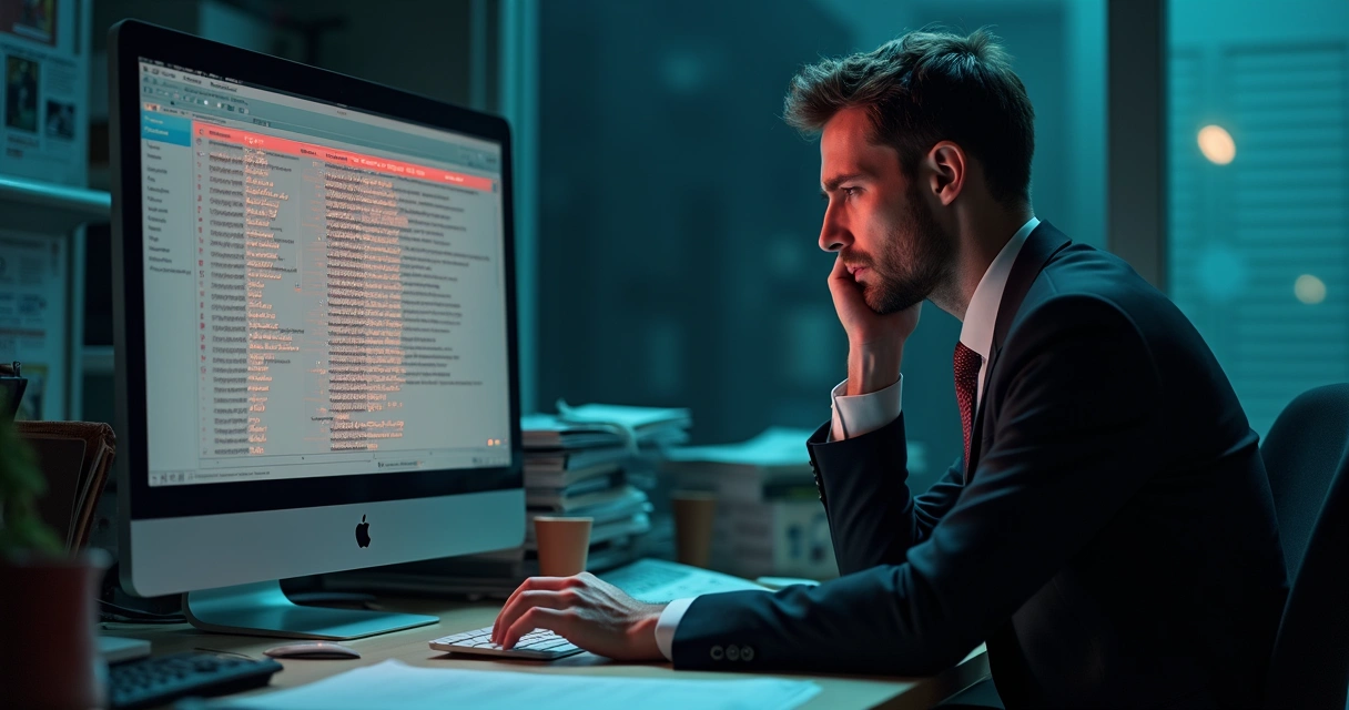 Profissional olhando frustrado para planilha de leads desatualizados 