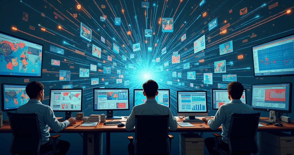 Time comercial confuso com dados dispersos em vários monitores 