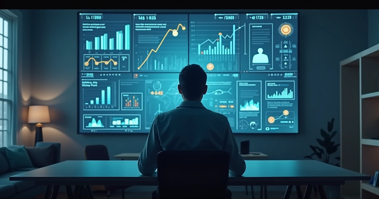 Pessoa observando fluxo de dados e decisões automáticas em tela
