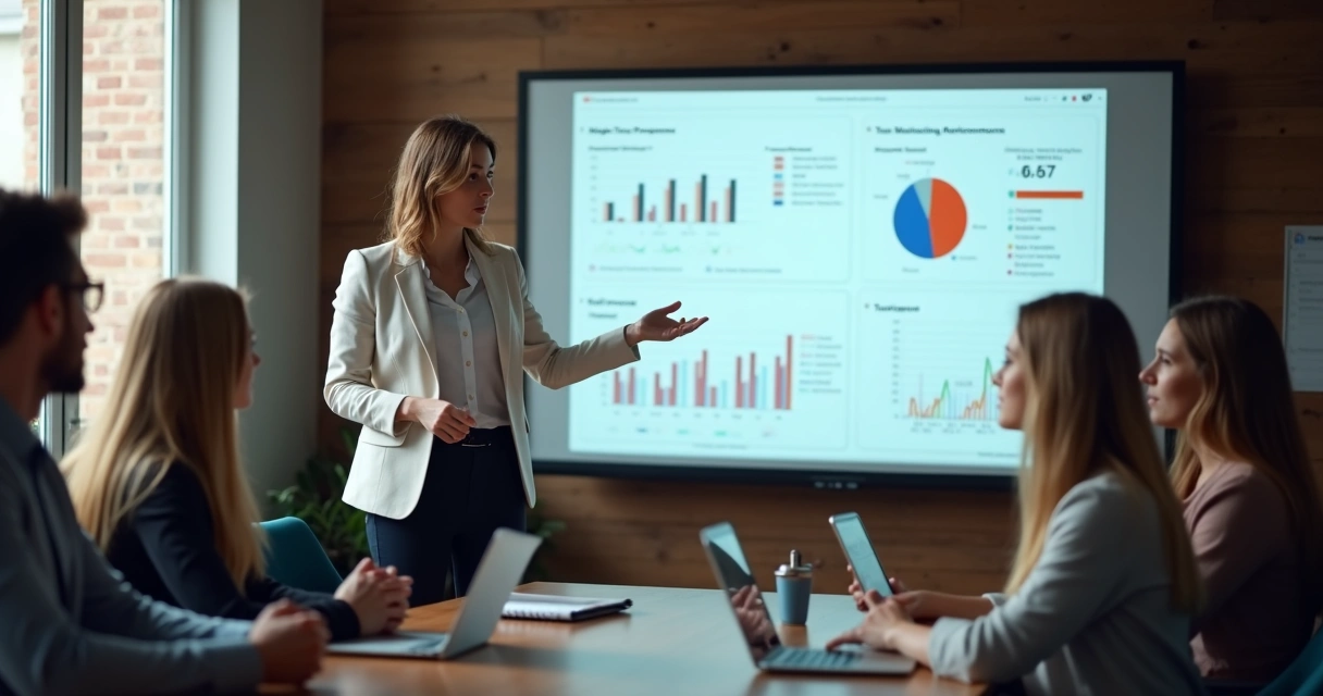 Gestora de PME apresenta painel simples de desempenho com indicadores para equipe atenta 