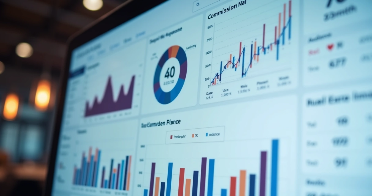 Painel digital com gráficos em tempo real de vendas e performance de afiliados 