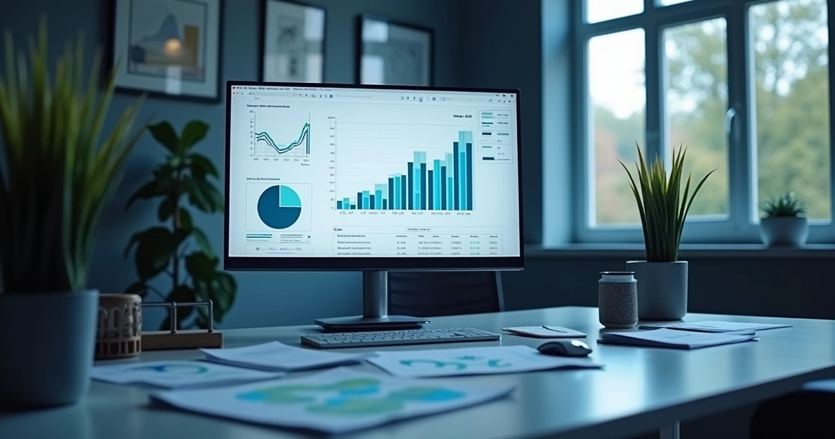 Gráfico de dados empresariais exibido em monitor 