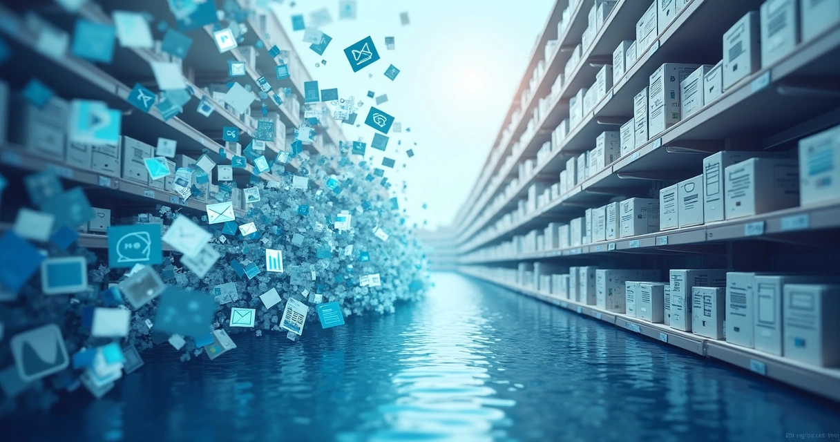 Comparação visual entre dados brutos e dados organizados em prateleiras digitais