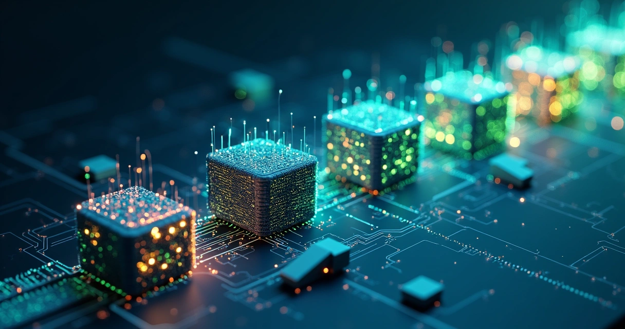 Conceito visual de dados evoluindo de sistema legado para IA 