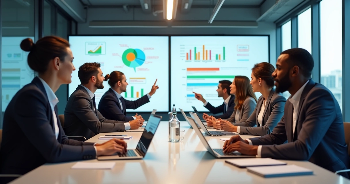 Pessoas analisando dados de feedback em telas digitais 