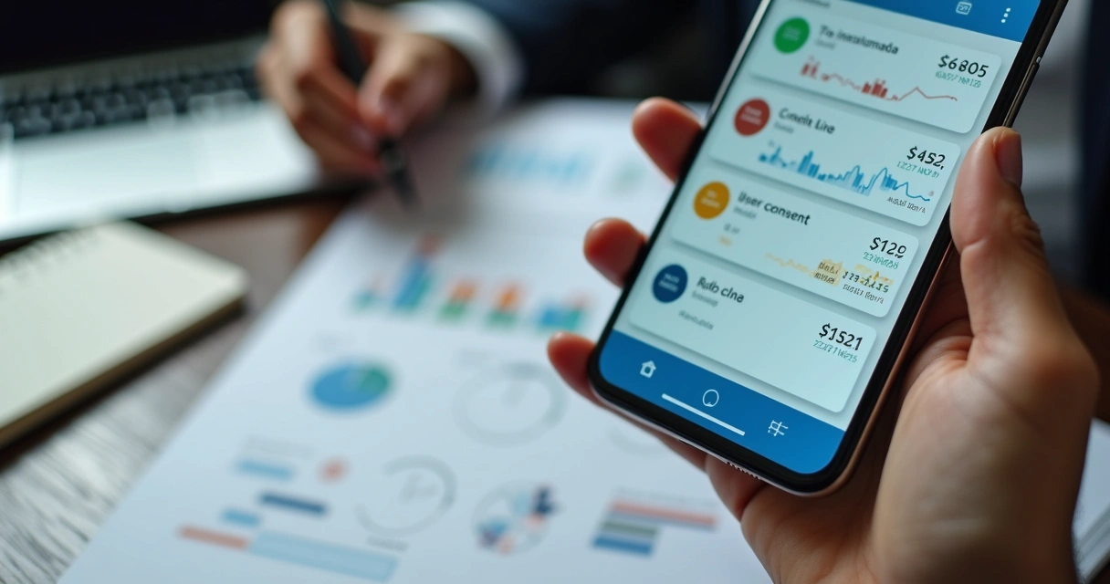 Tela de aplicativo de celular exibindo múltiplos bancos e gráficos de dados financeiros