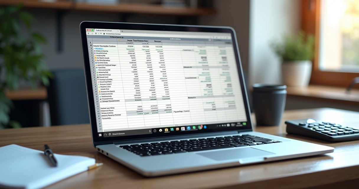 Planilha CSV com dados bancários em notebook aberto 