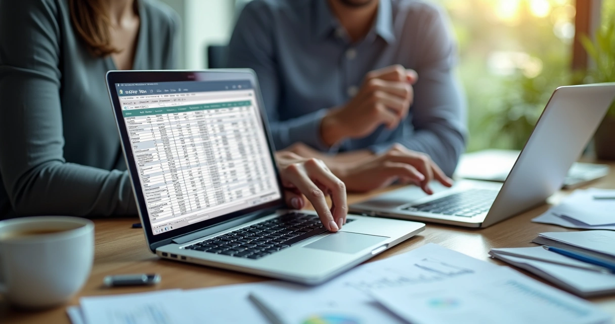 Planilha fiscal aberta em um computador moderno em uma mesa de escritório