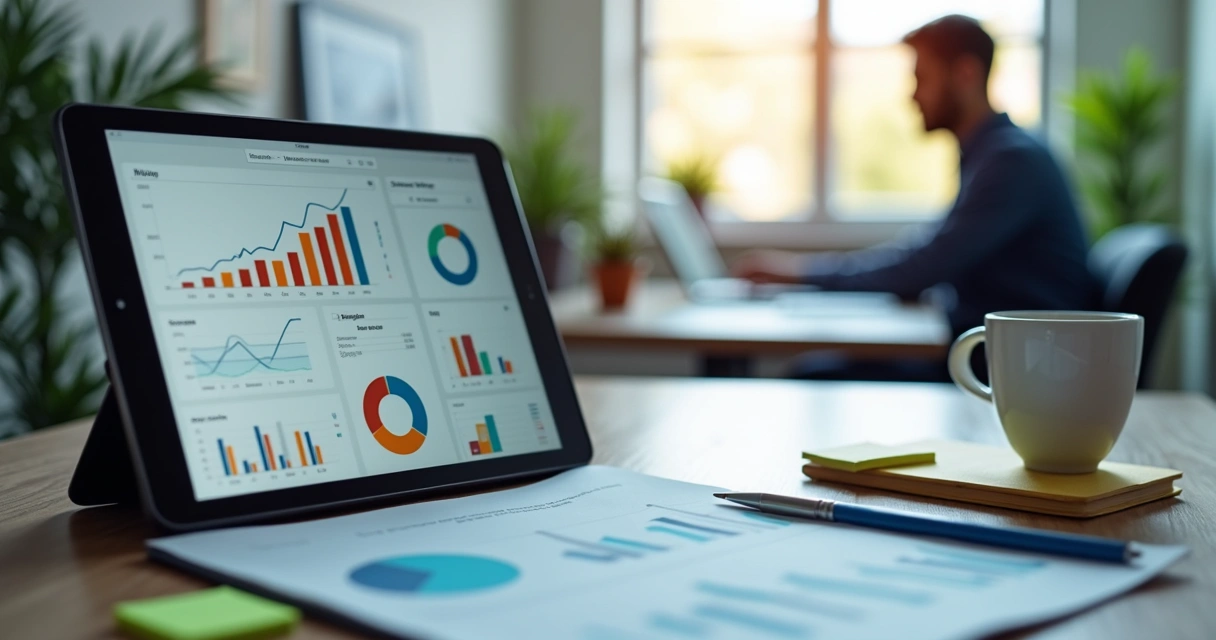 Dashboard de gestão financeira em tela digital