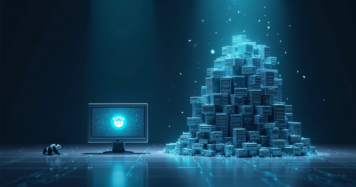 Ilustração de dois computadores, um com pequenos dados e outro com grandes conjuntos de dados 