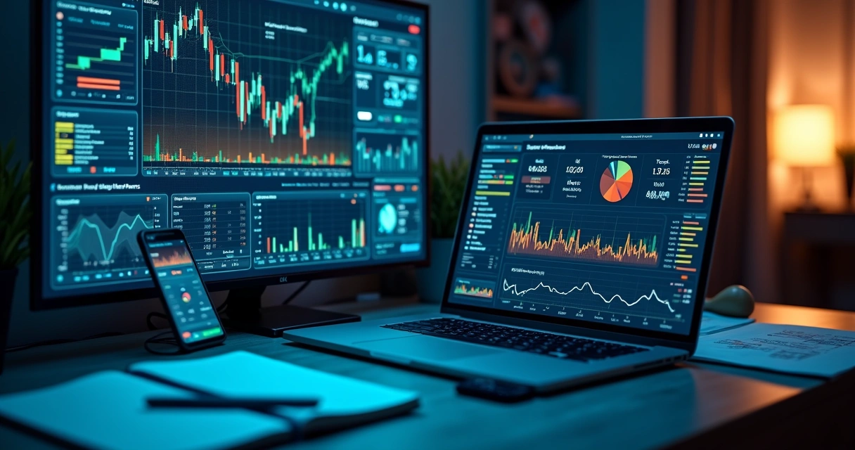 Tela de laptop com gráficos históricos e probabilidades de apostas em destaque 