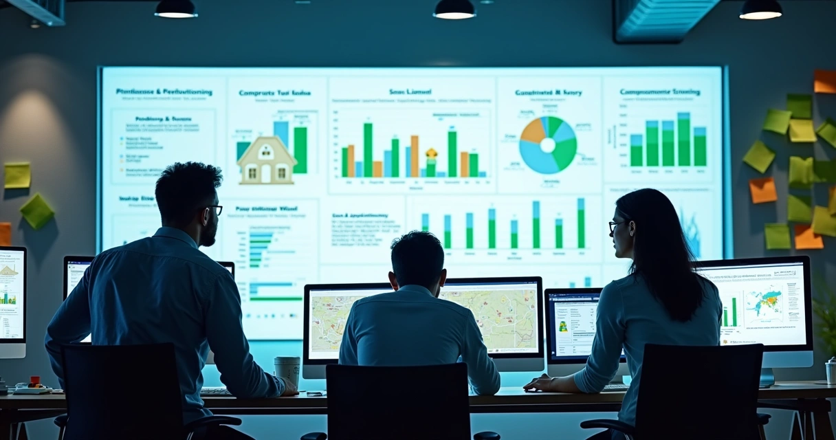 Equipe analisando dados organizados em planilhas digitais 