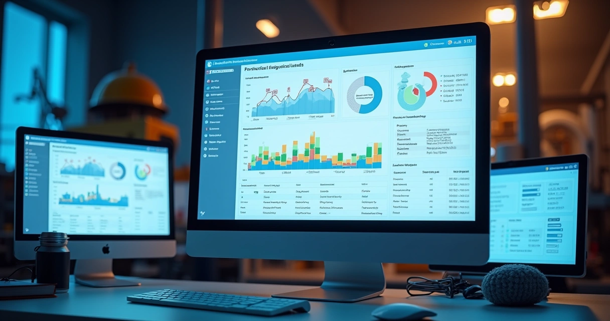 Dashboard de CRM com dados de leads da indústria, gráficos e funil de vendas 
