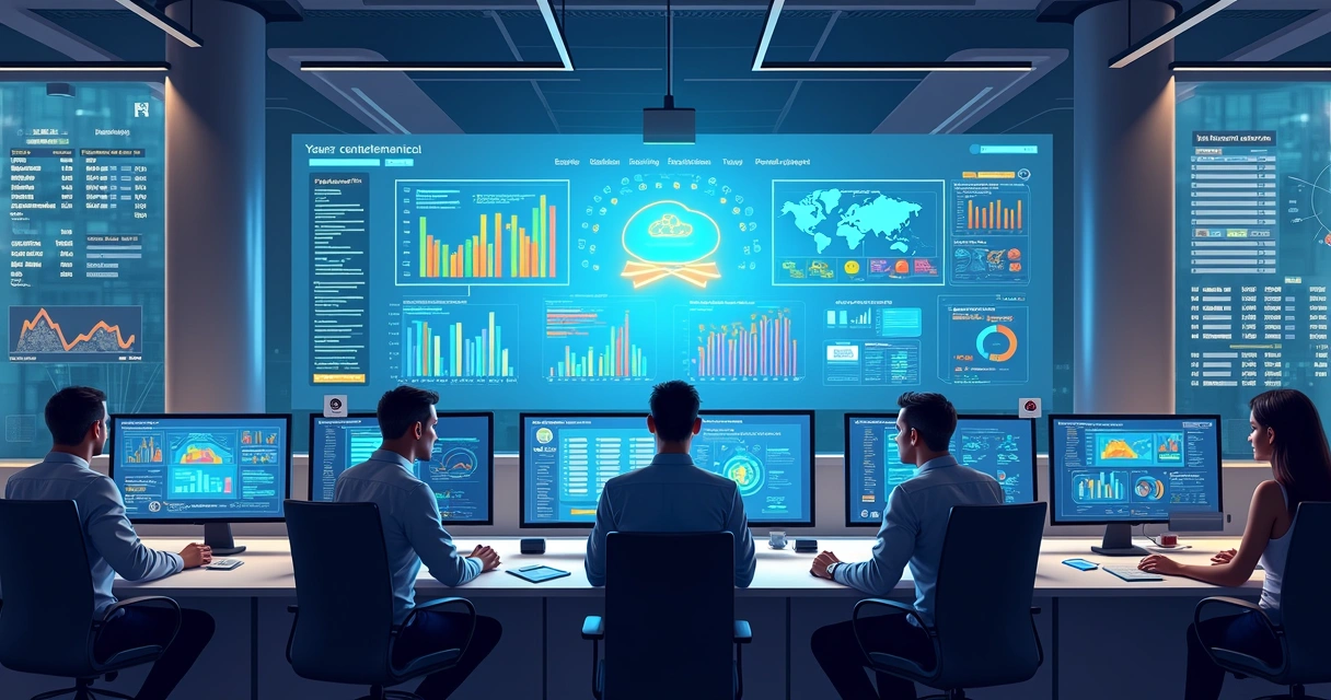 Tela de computador exibindo gráficos de integração de dados empresariais 