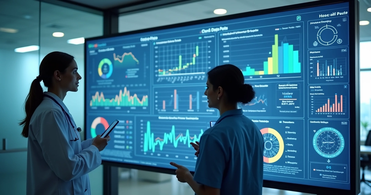 Dashboard digital com gráficos de dados hospitalares integrados 