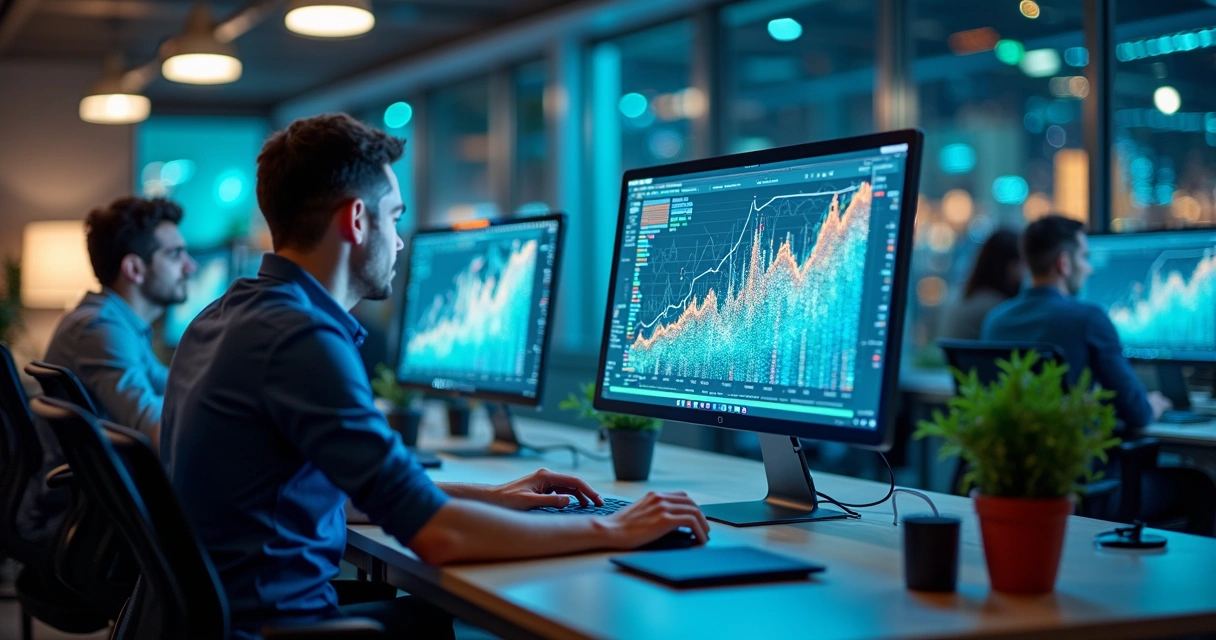 Fluxos de dados conectando diferentes setores de uma empresa digital 