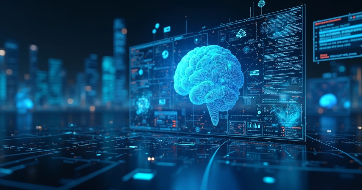 Interface digital de inteligência artificial processando grandes volumes de dados 