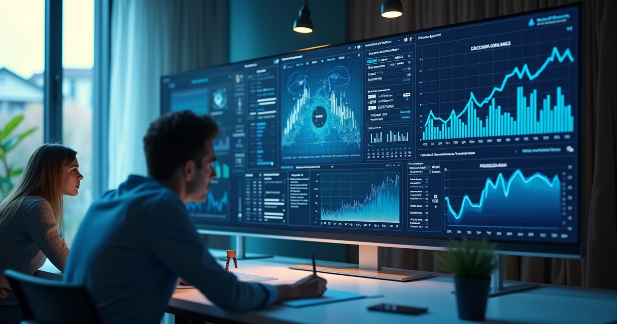 Dashboard com gráficos de inteligência comercial na tela de um notebook 