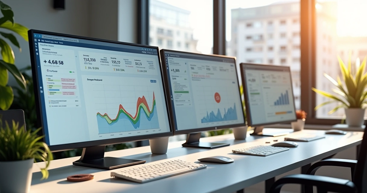 Dashboards de marketing digital mostrando dados diferentes lado a lado 