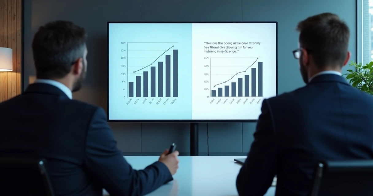 Tela de apresentação com gráficos e depoimento de cliente ao lado 