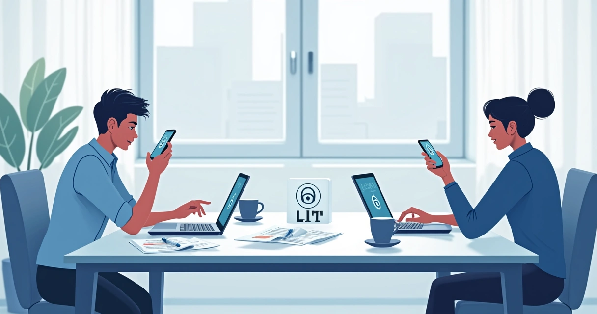 Ilustração de dados contábeis protegidos em notebooks e smartphones 