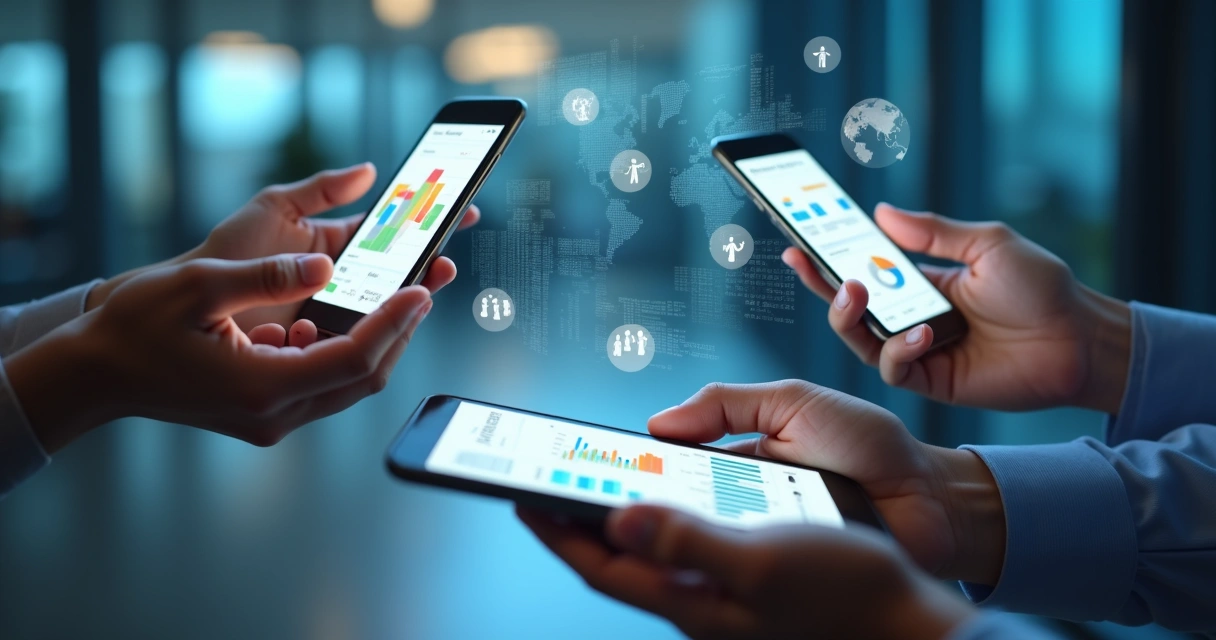 Mãos segurando gráficos e formulários digitais para segmentar pessoas 