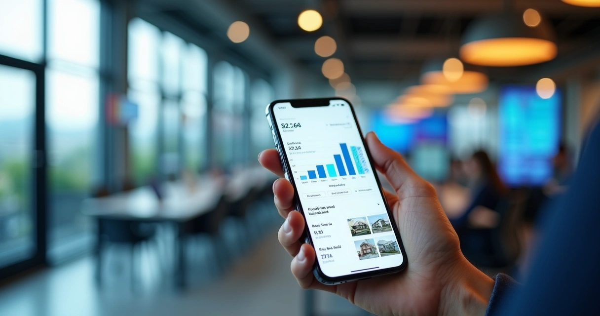 Tela de smartphone mostrando dados de plataforma digital de imóveis