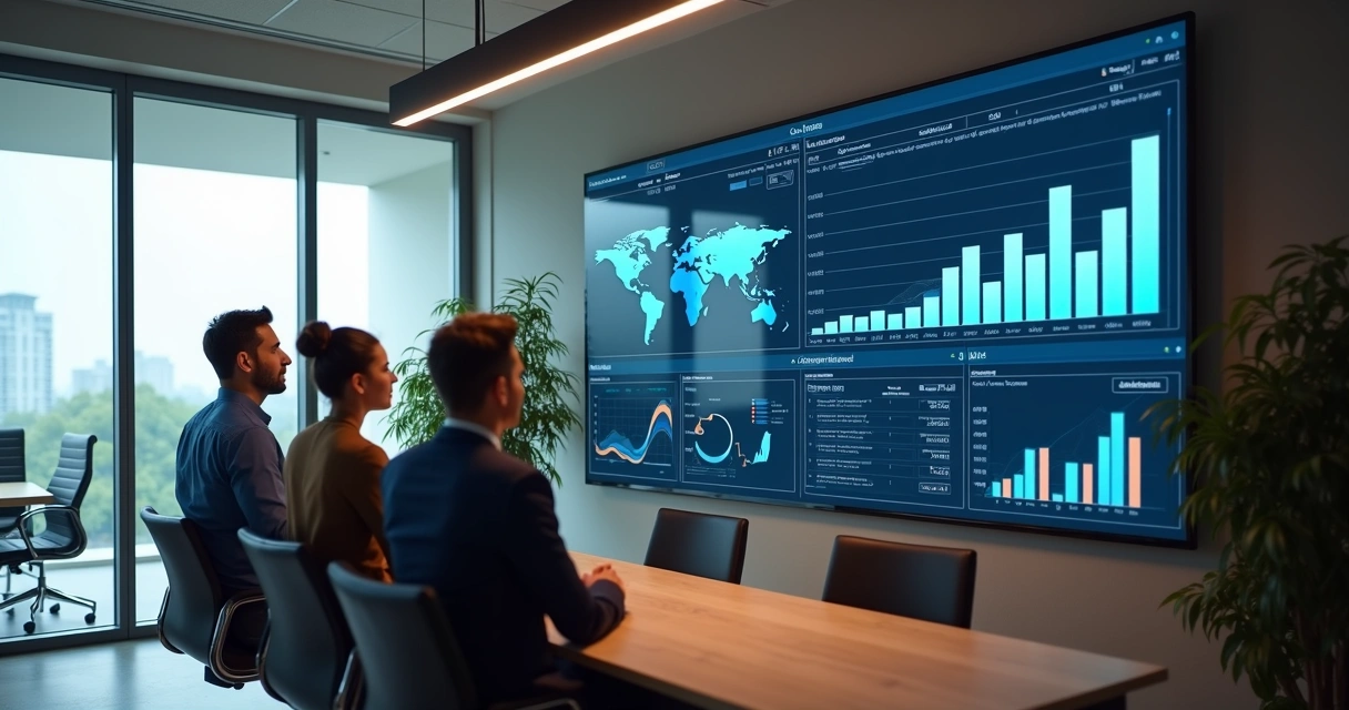 Dashboard mostrando gráficos de desempenho com projeções de vendas e alertas automáticos.